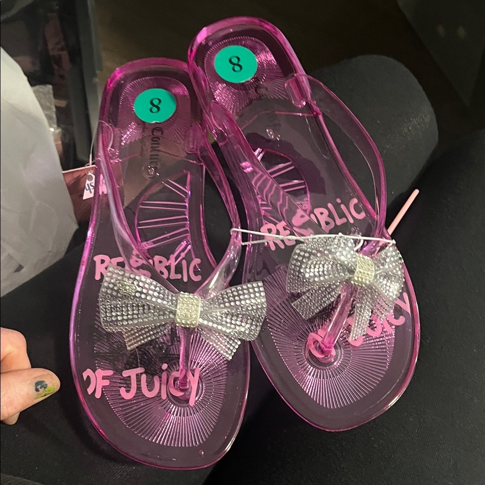 Juicy Couture Pink Jelly Sandals with Silver Bow